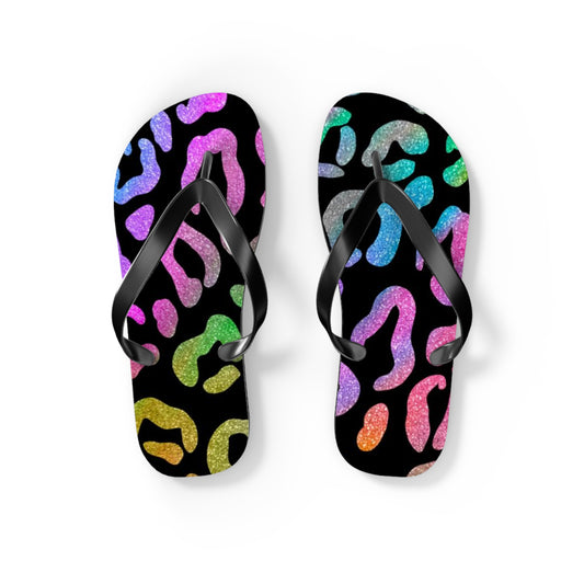Glitter Cheetah Beach Sandals, Slides for Summer, Flip Flops, Water Resistant