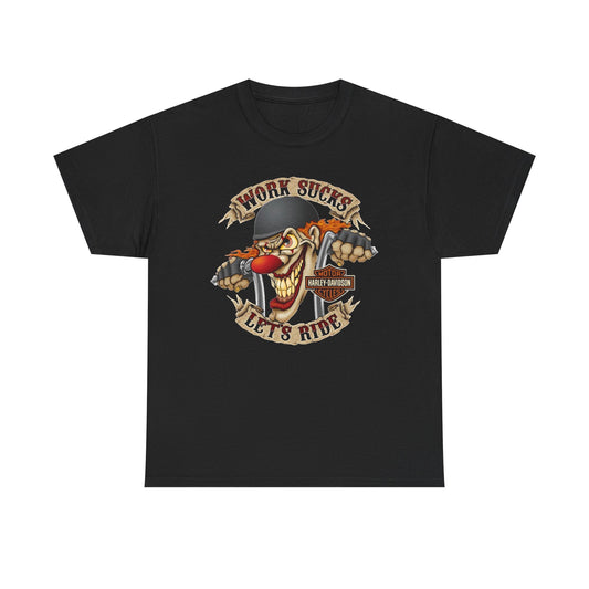 Harley Davidson Graphic T Shirt Lets Ride Work Sucks Unisex Heavy Cotton Tee