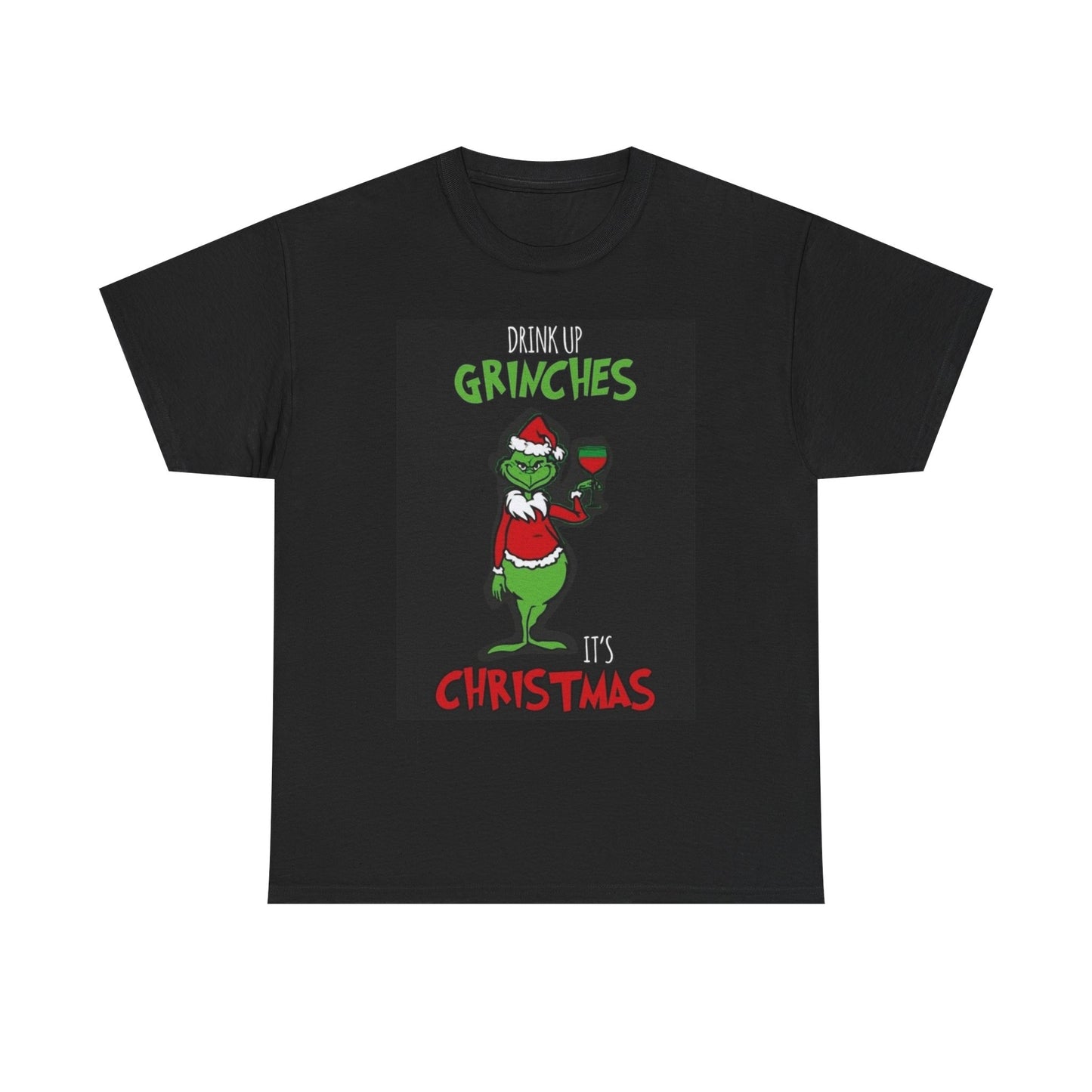 Drink Up Grinch's T Shirt Retro Santa Christmas Graphic Unisex Heavy Cotton Tee