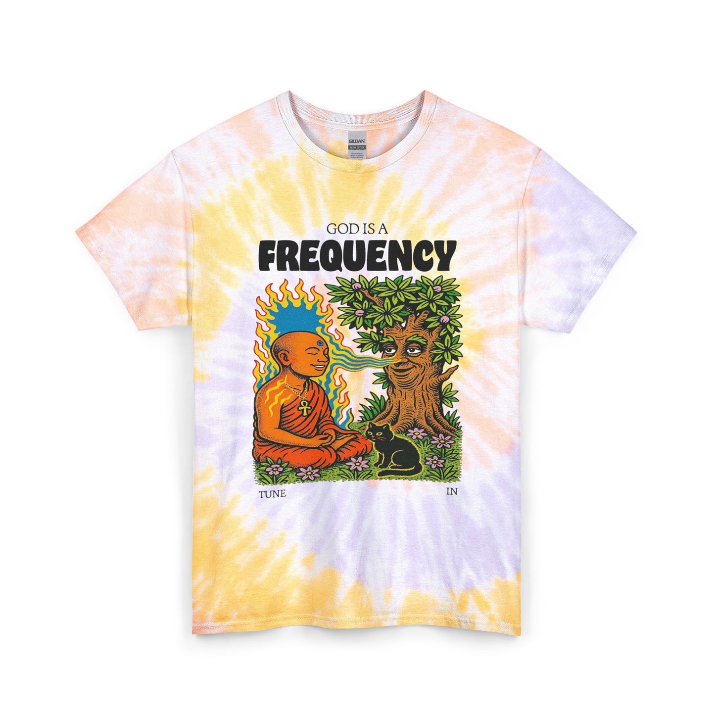 God Is A Frequency Graphic T Shirt Vintage Unisex Tie Dye Cotton Tee