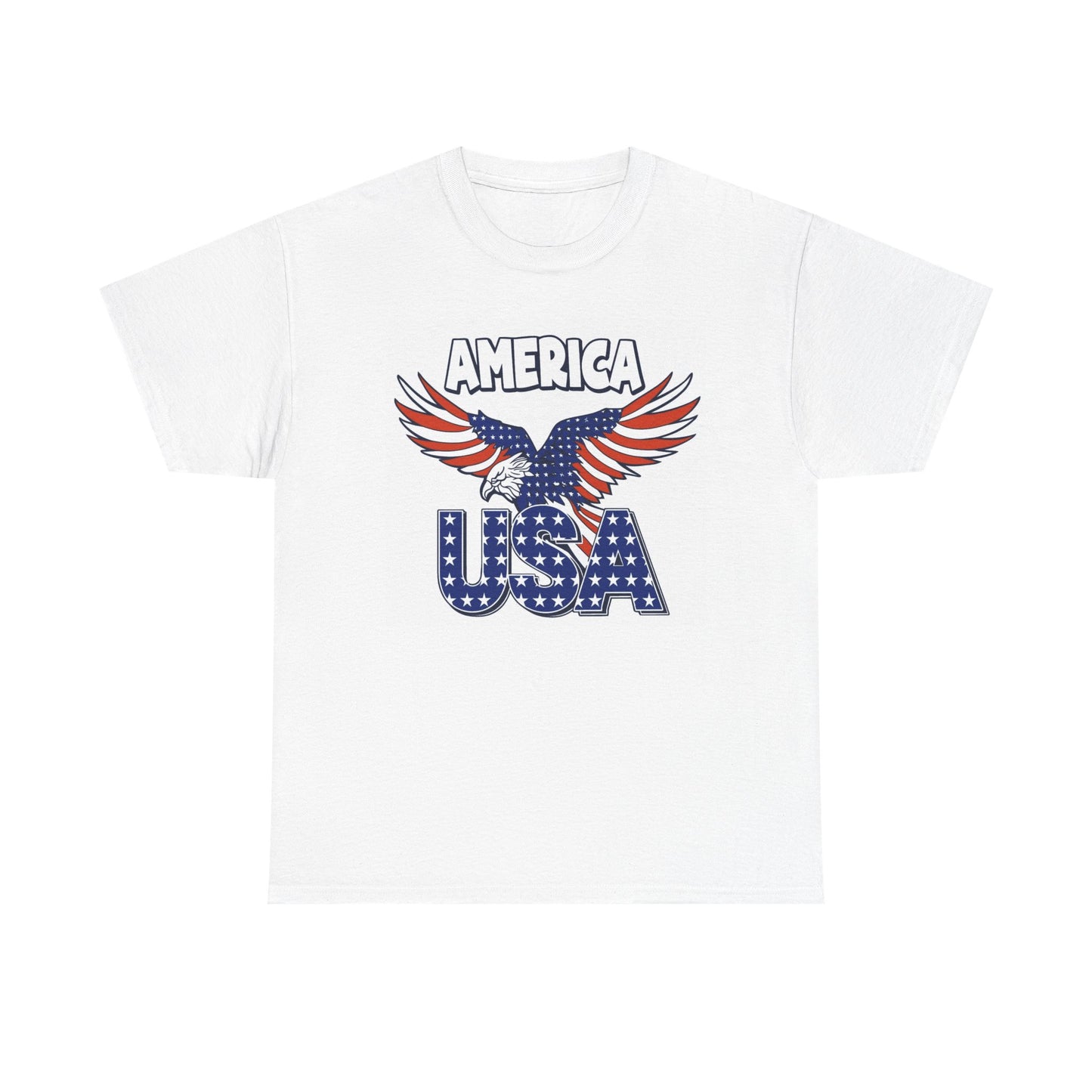 American Flag USA Bald Eagle Graphic T Shirt Men's Heavy Cotton Tee