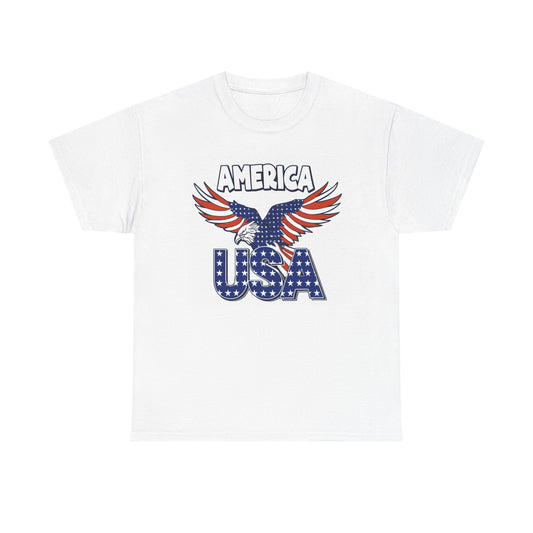 American Flag USA Bald Eagle Graphic T Shirt Men's Heavy Cotton Tee