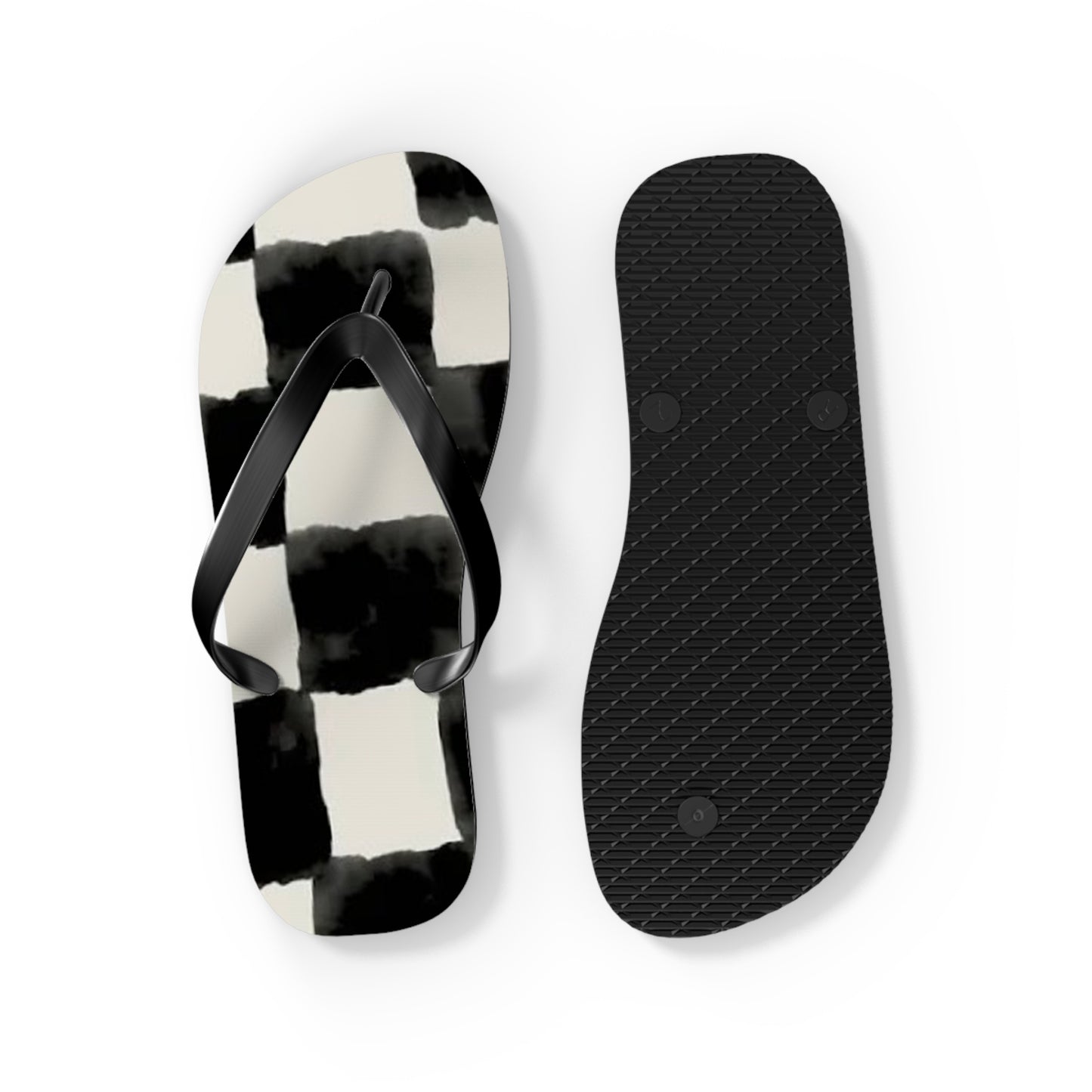 Checkered Black And White Sandals, Beach Shoes, Vacation Flip Flops, Pool Slides
