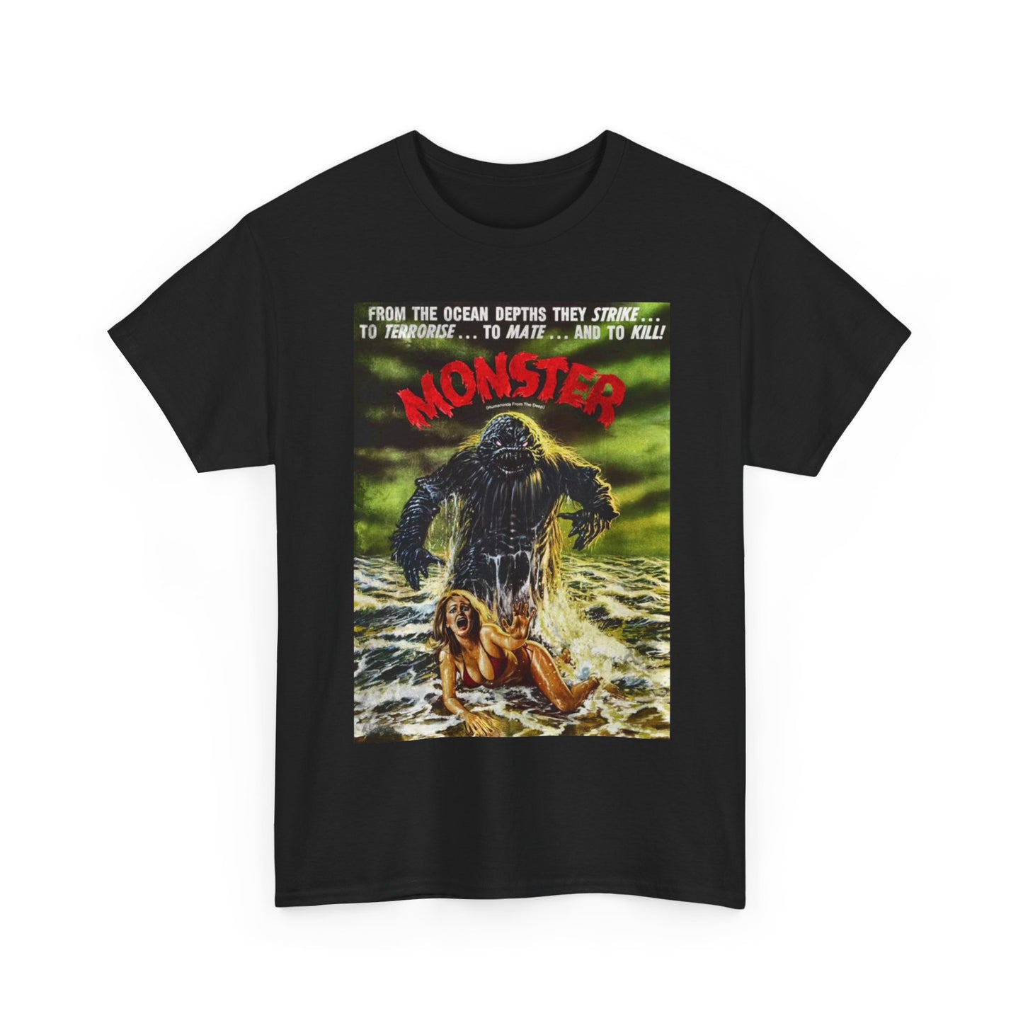 Ocean Monster Tshirt Vintage Movie Poster Retro Bikini Unisex Heavy Cotton Tee
