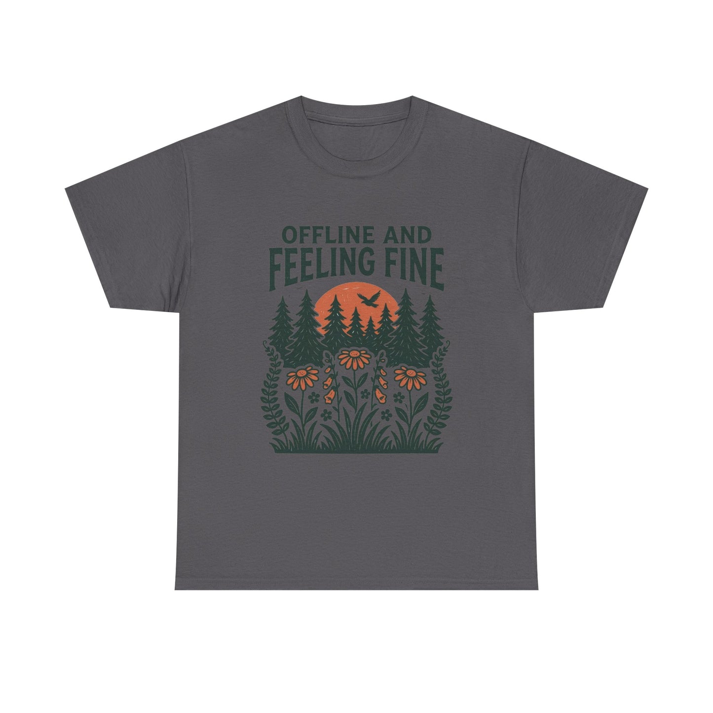 Offline And Feeling Fine Outdoors Retro Graphic T Shirt Regular Men's Heavy Cotton Tee