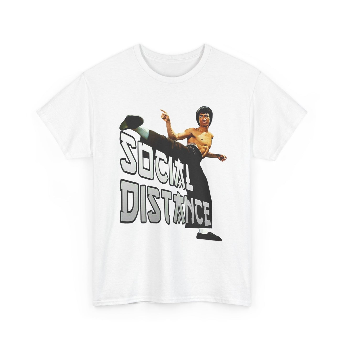 Social Distance Graphic T Shirt Funny Bruce Lee Karate Unisex Heavy Cotton Tee