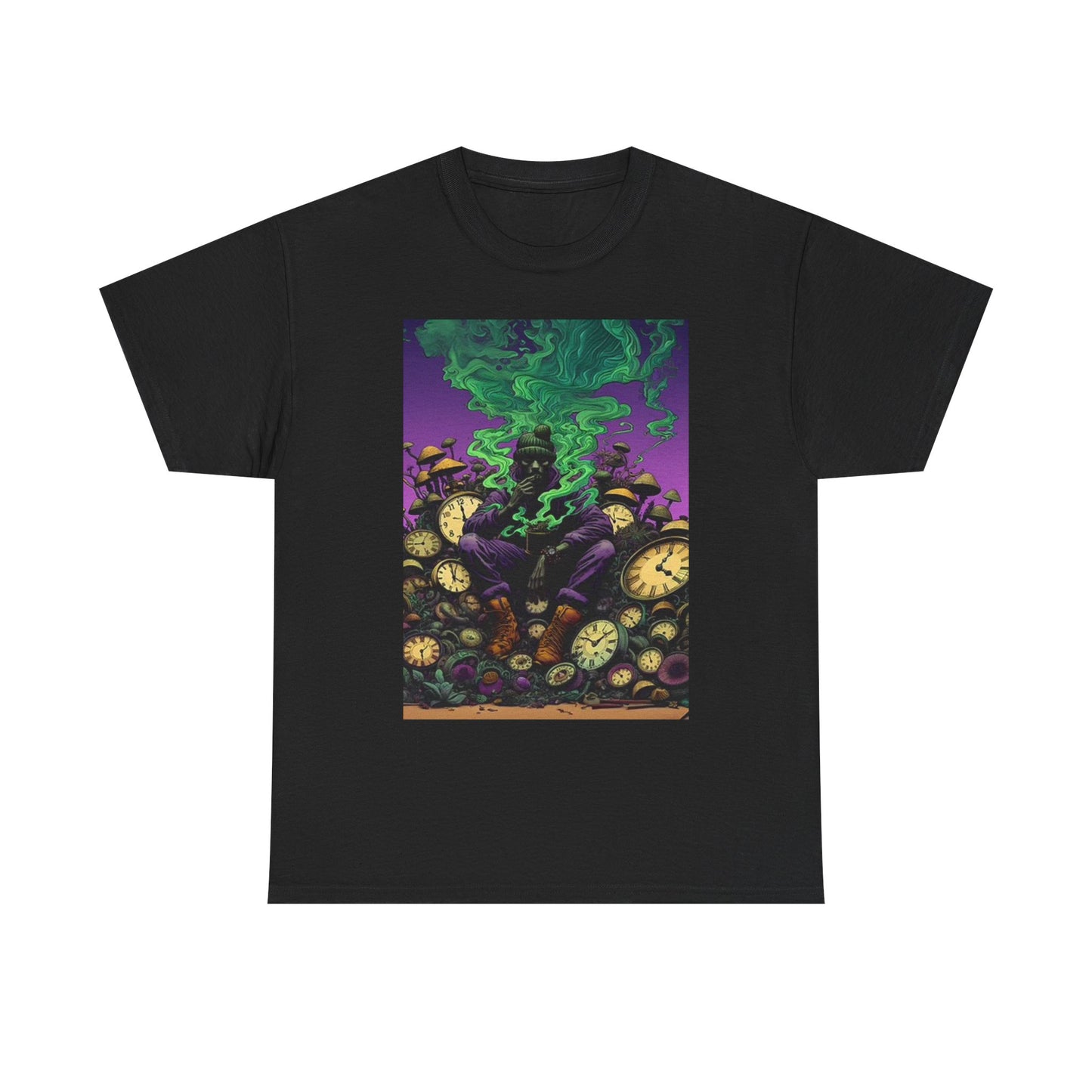 Smoking Time T Shirt Funny Art Trippy Graphic Unisex Heavy Cotton Tee