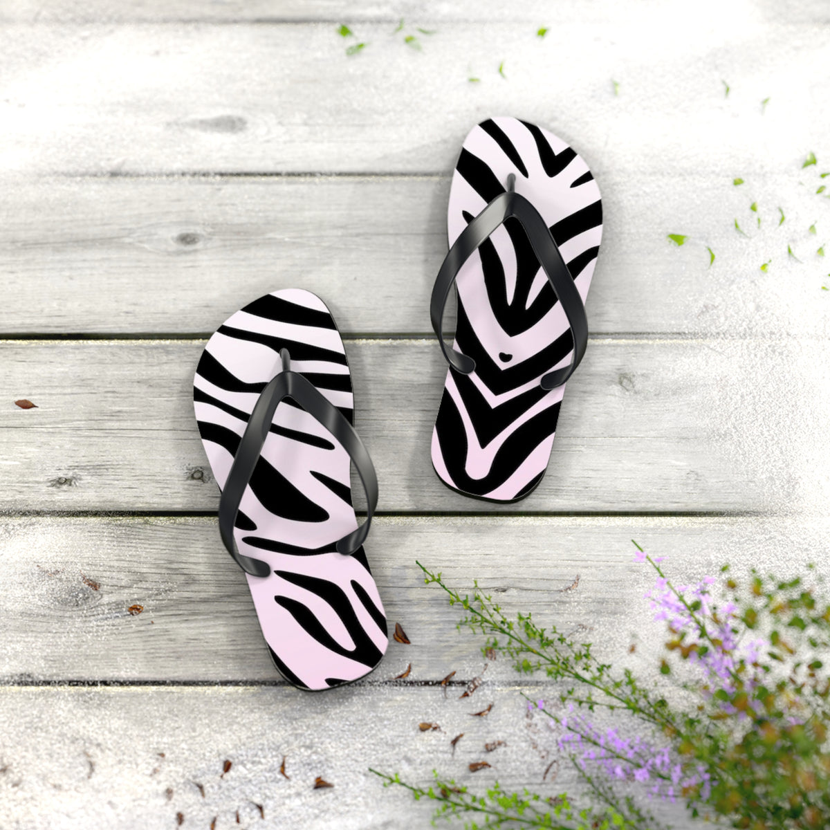 Zebra Print Beach Sandals, Slides for Summer, Flip Flops, Water Resistant