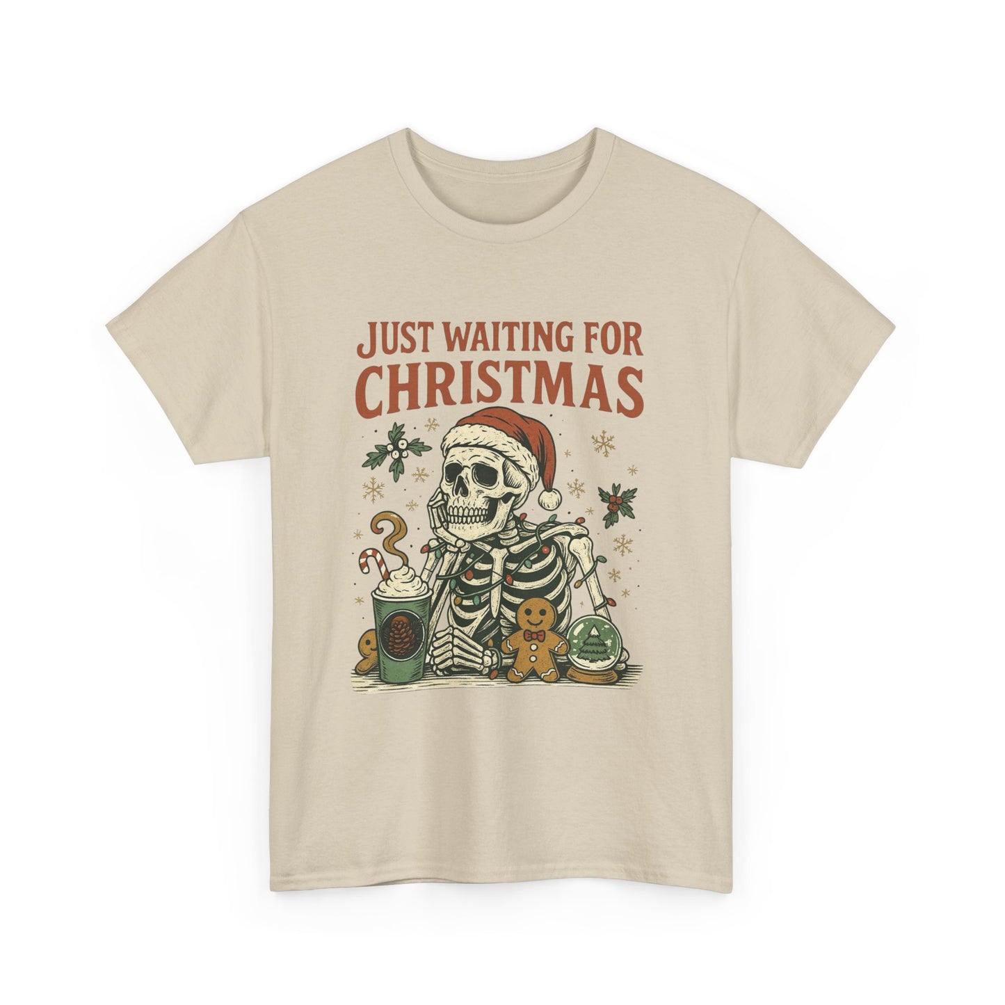 Just Waiting For Christmas Graphic T Shirt NEW Unisex Heavy Cotton Tee