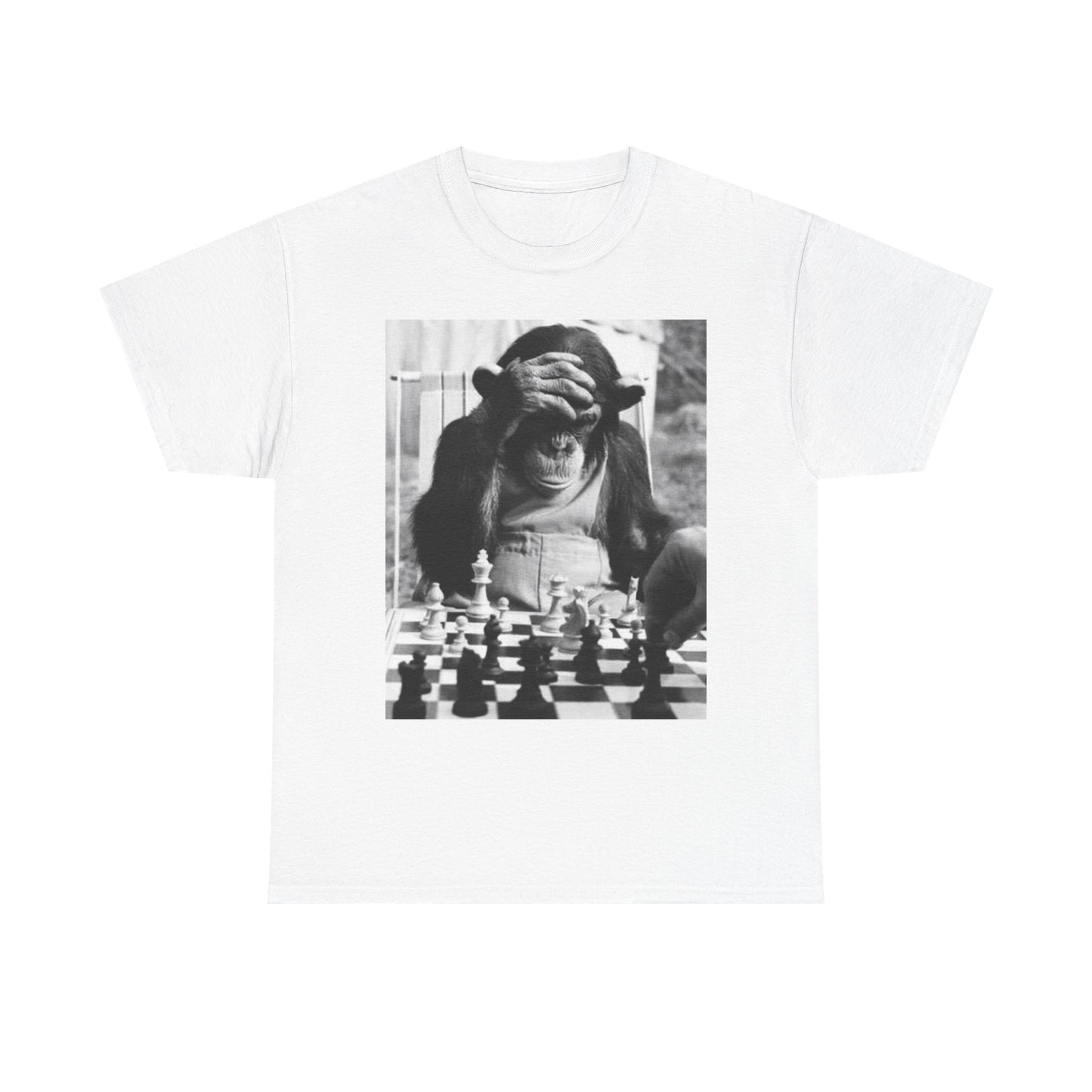 Monkey Playing Chess Funny Graphic T Shirt Unisex Heavy Cotton Tee
