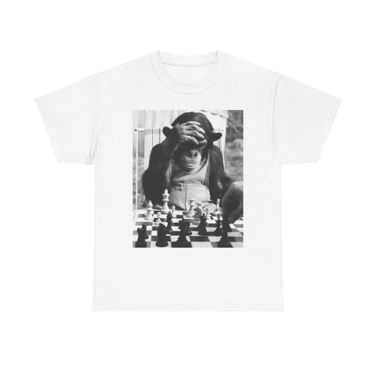 Monkey Playing Chess Funny Graphic T Shirt Unisex Heavy Cotton Tee
