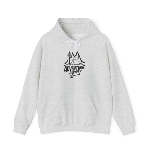 Adventure Awaits Camping Graphic Hoodie Unisex Heavy Blend™ Hooded Sweatshirt