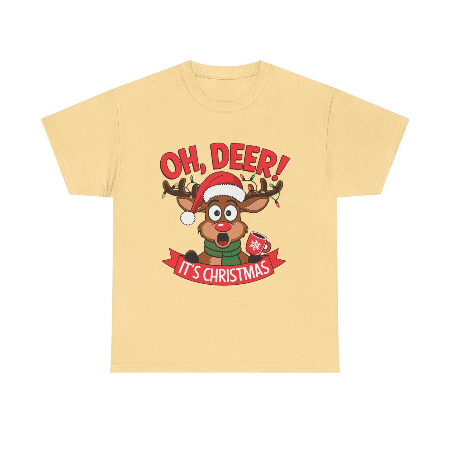 Oh Deer Its Christmas Graphic T Shirt NEW Unisex Heavy Cotton Tee