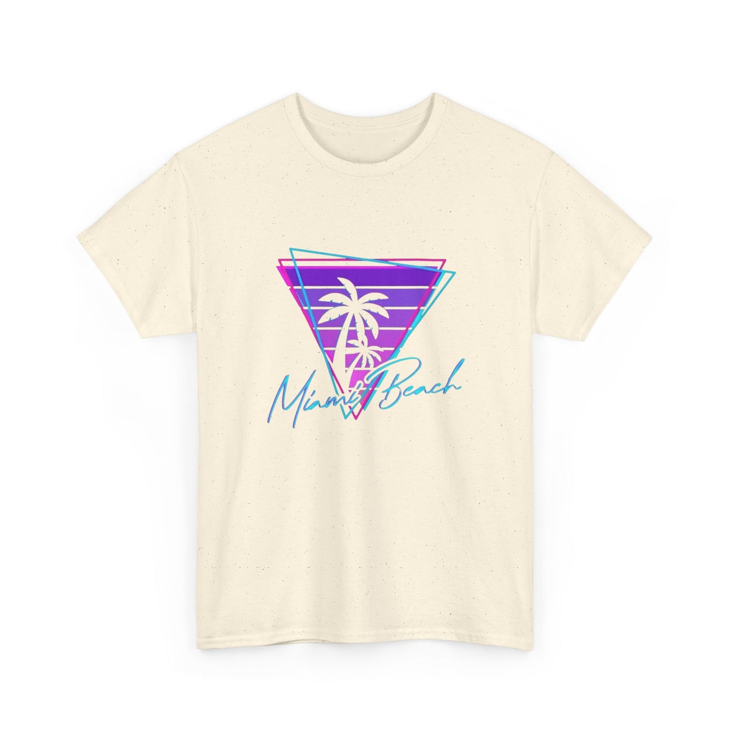Miami Beach Logo Retro Neon Graphic T Shirt ALL SIZES Tee Unisex Heavy Cotton
