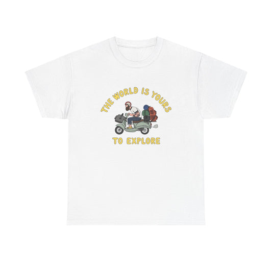 The World Is Yours To Explore T Shirt Graphic Unisex Heavy Cotton Tee NEW GIFT