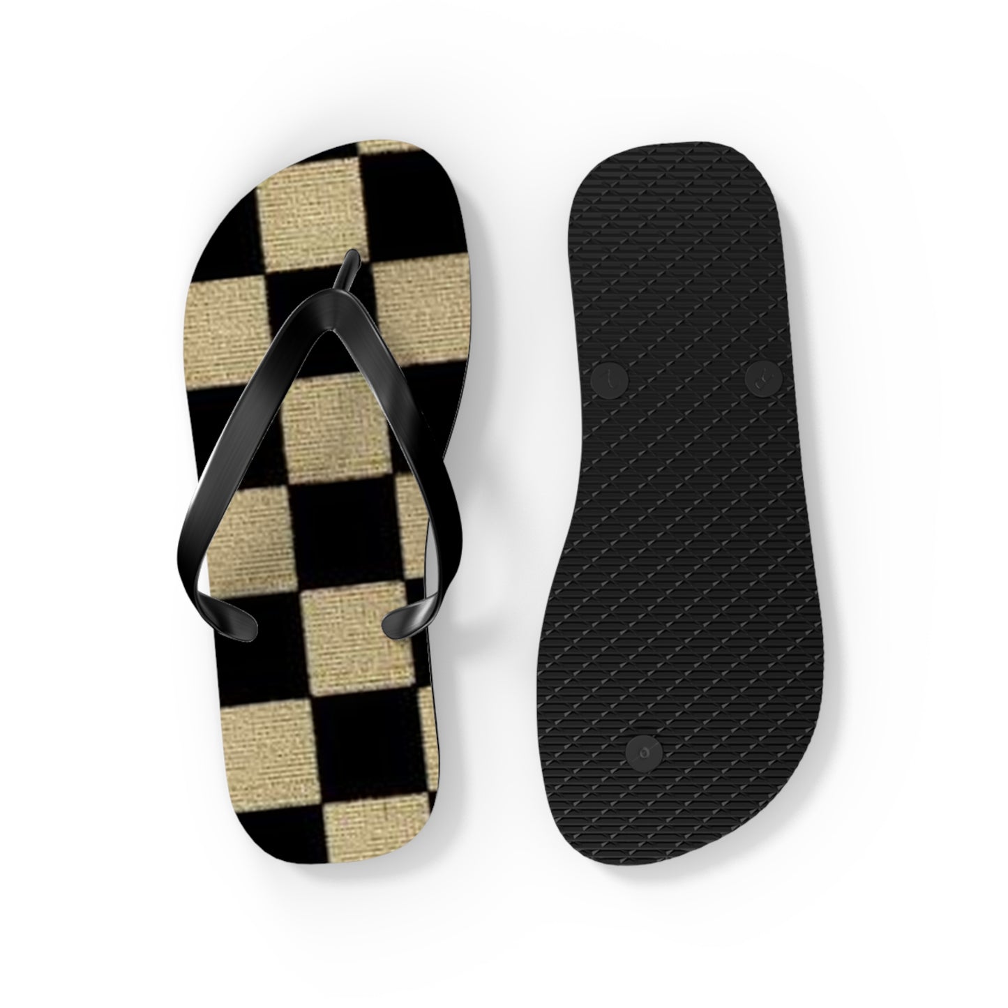 Black And Tan Checkered Beach Sandals, Slides for Summer, Flip Flops