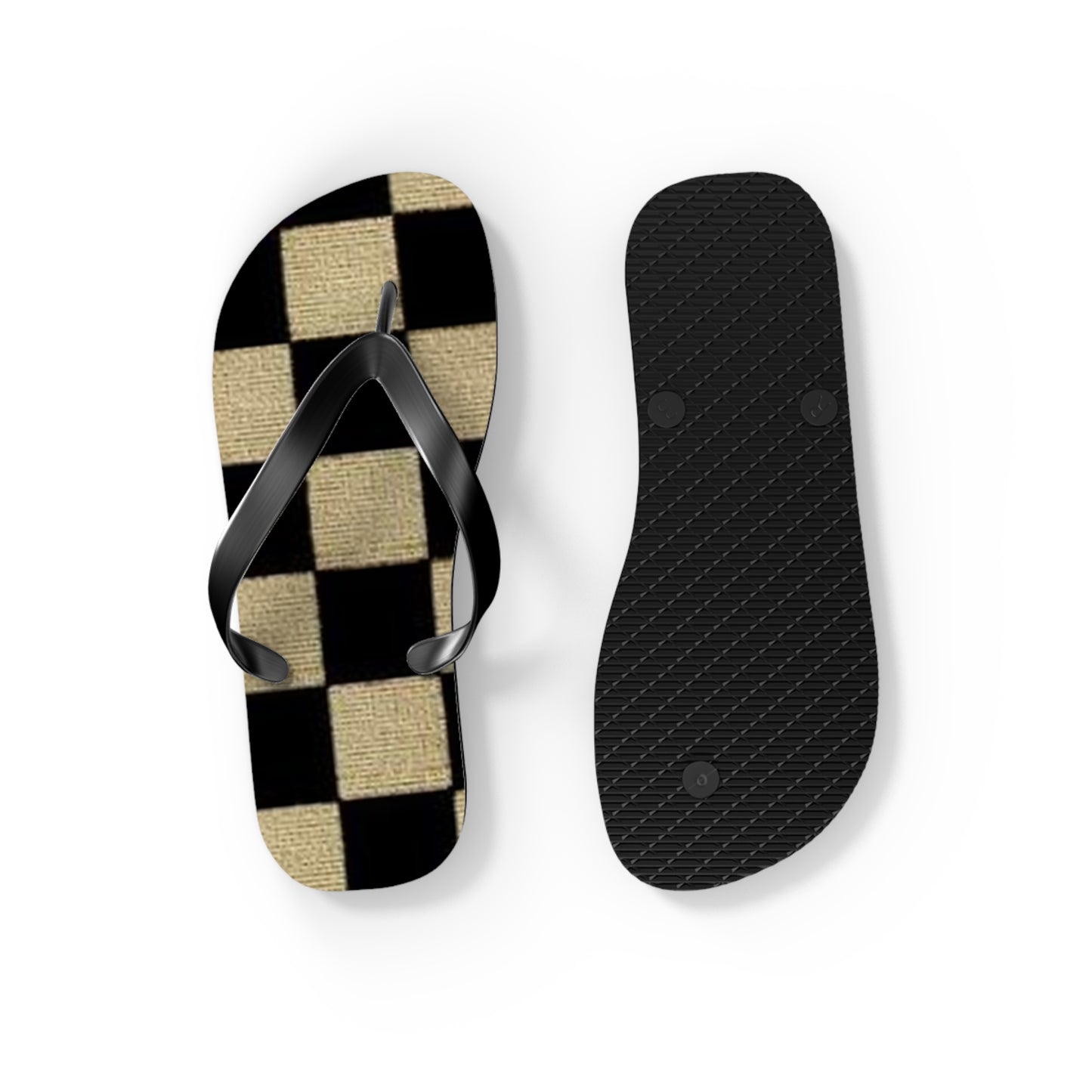 Black And Tan Checkered Beach Sandals, Slides for Summer, Flip Flops
