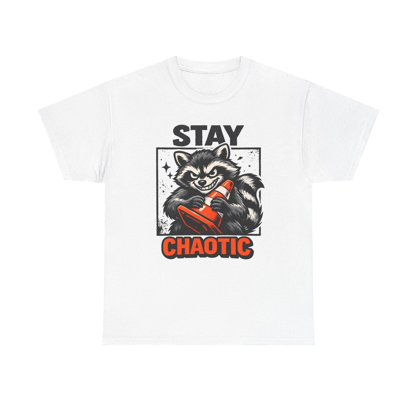 Stay Chaotic Raccoon Graphic T Shirt Men's Heavy Cotton Tee