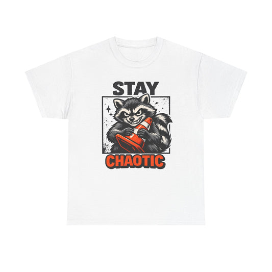Stay Chaotic Raccoon Graphic T Shirt Men's Heavy Cotton Tee