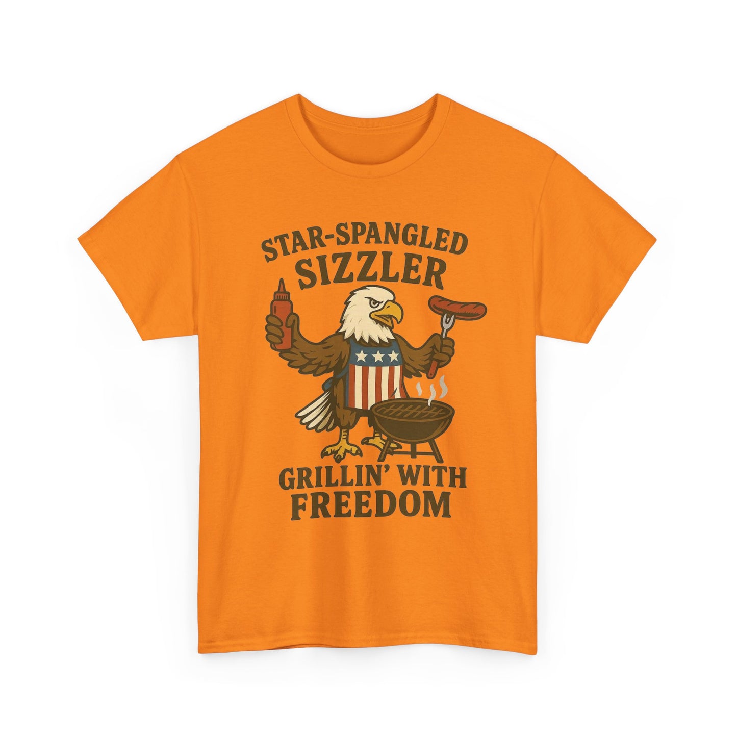 Grilling With Freedom American Flag T Shirt USA Bald Eagle Unisex Heavy Cotton