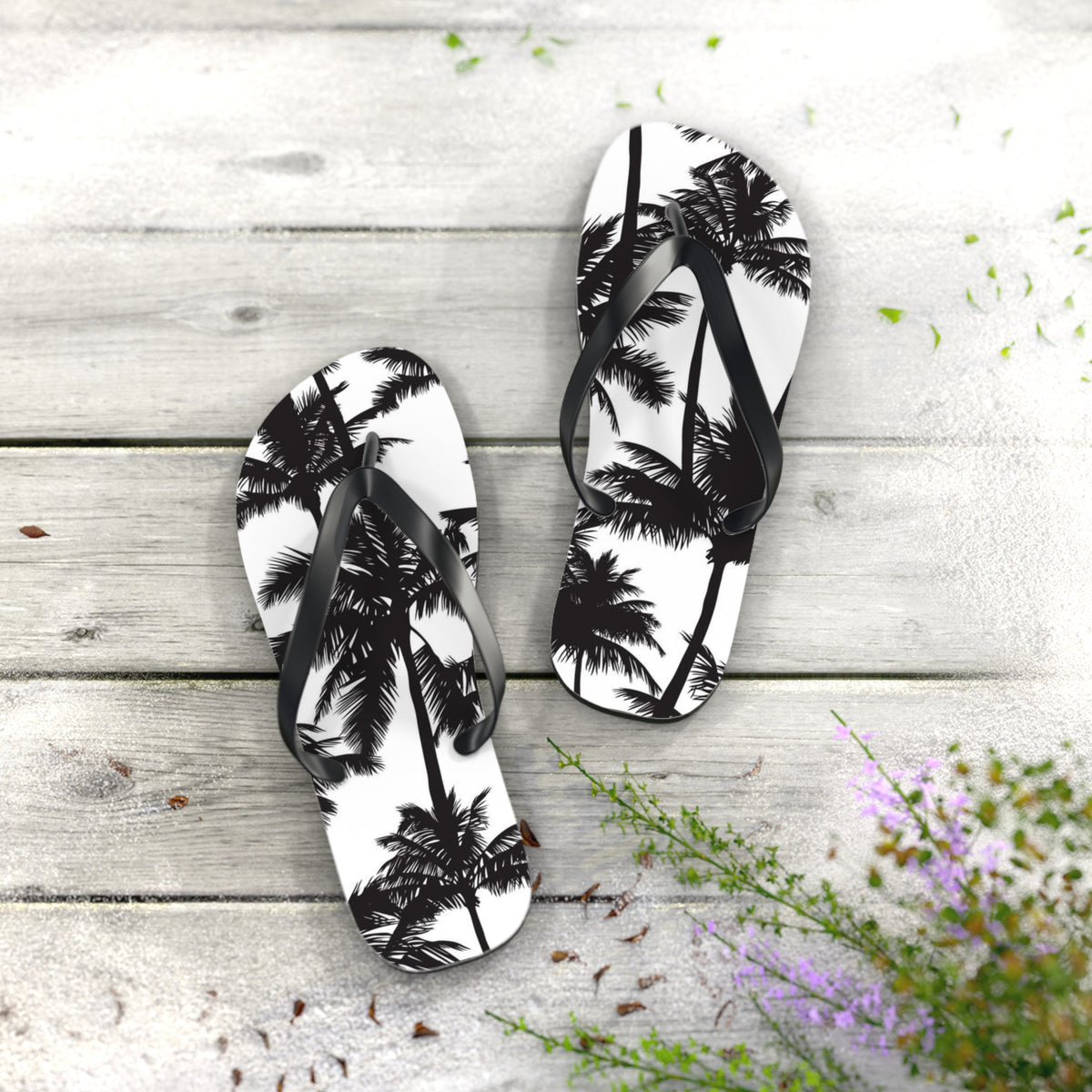 Black And White Palm Trees Sandals Summer Flip Flops Slides BRAND NEW