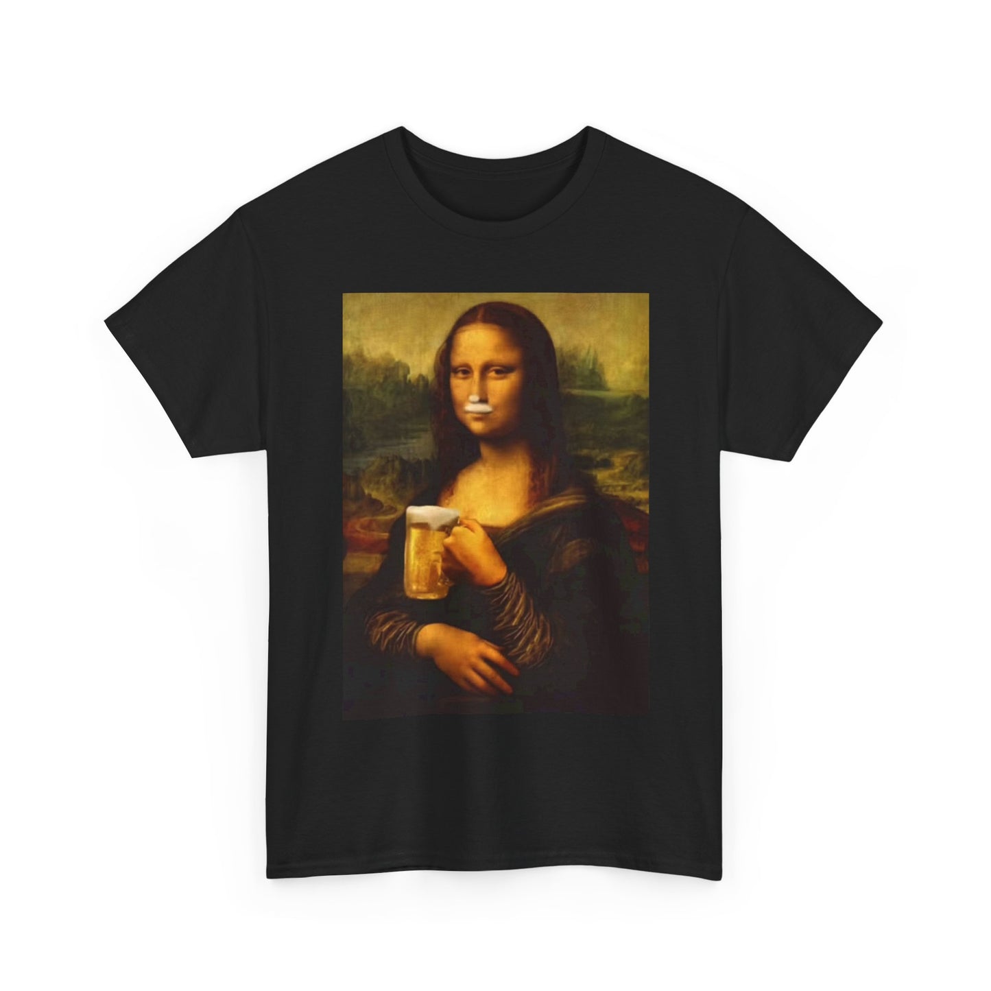 Mona Lisa T-shirt Funny Beer Mug Gift Retro Dad Jokes Unisex Heavy Cotton Tee