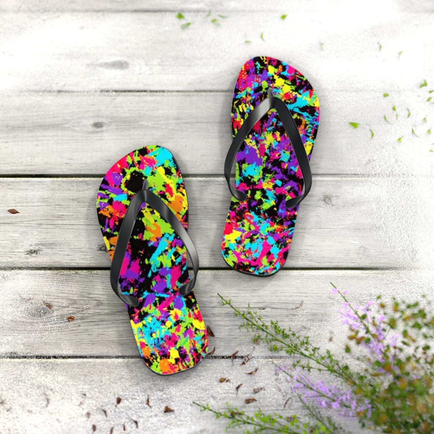 90s Retro Paint Flip Flops, Sandals Slides, Summer Footwear, Brand New