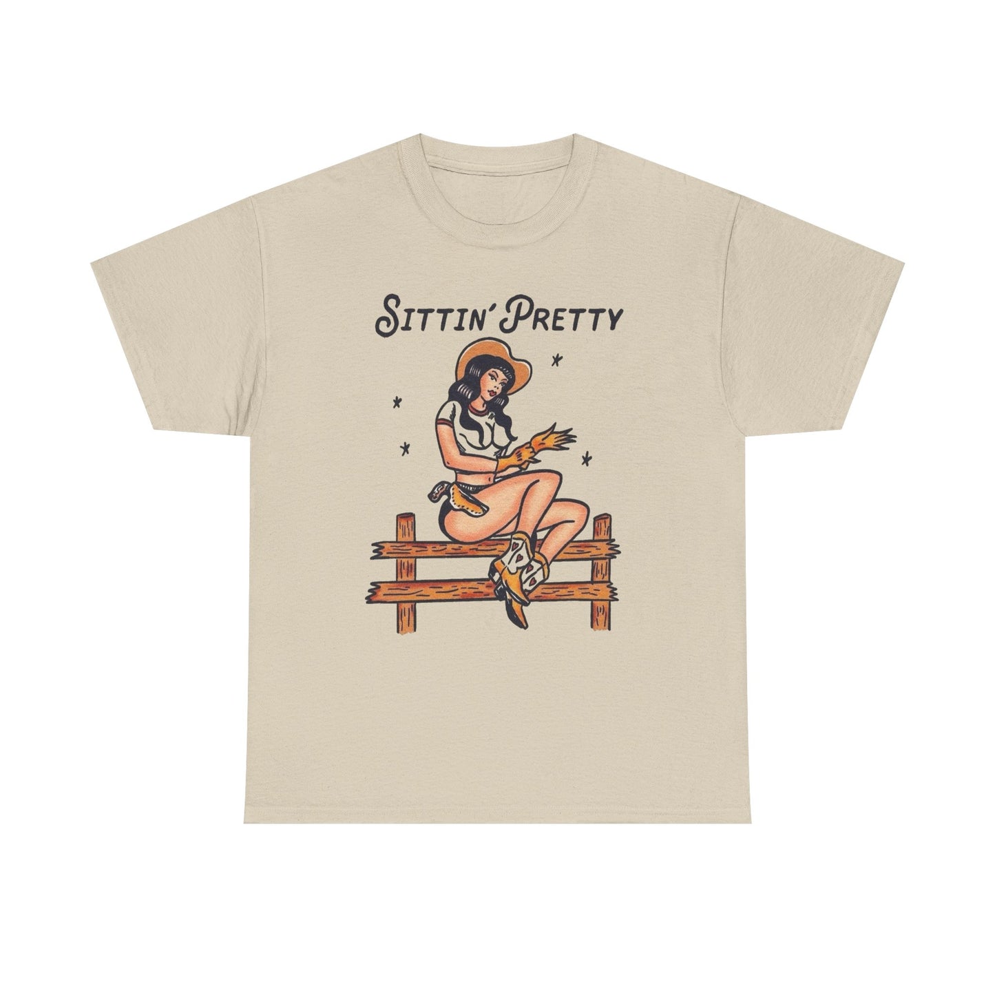 Sitting Pretty Cowgirl Western Graphic T Shirt Unisex Heavy Cotton Tee GIFT NEW