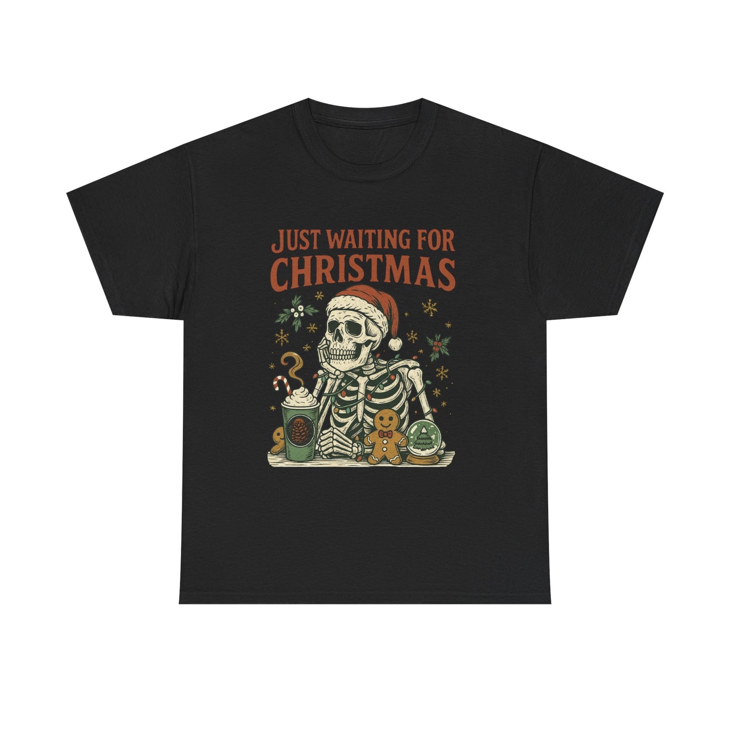 Just Waiting For Christmas Graphic T Shirt NEW Unisex Heavy Cotton Tee