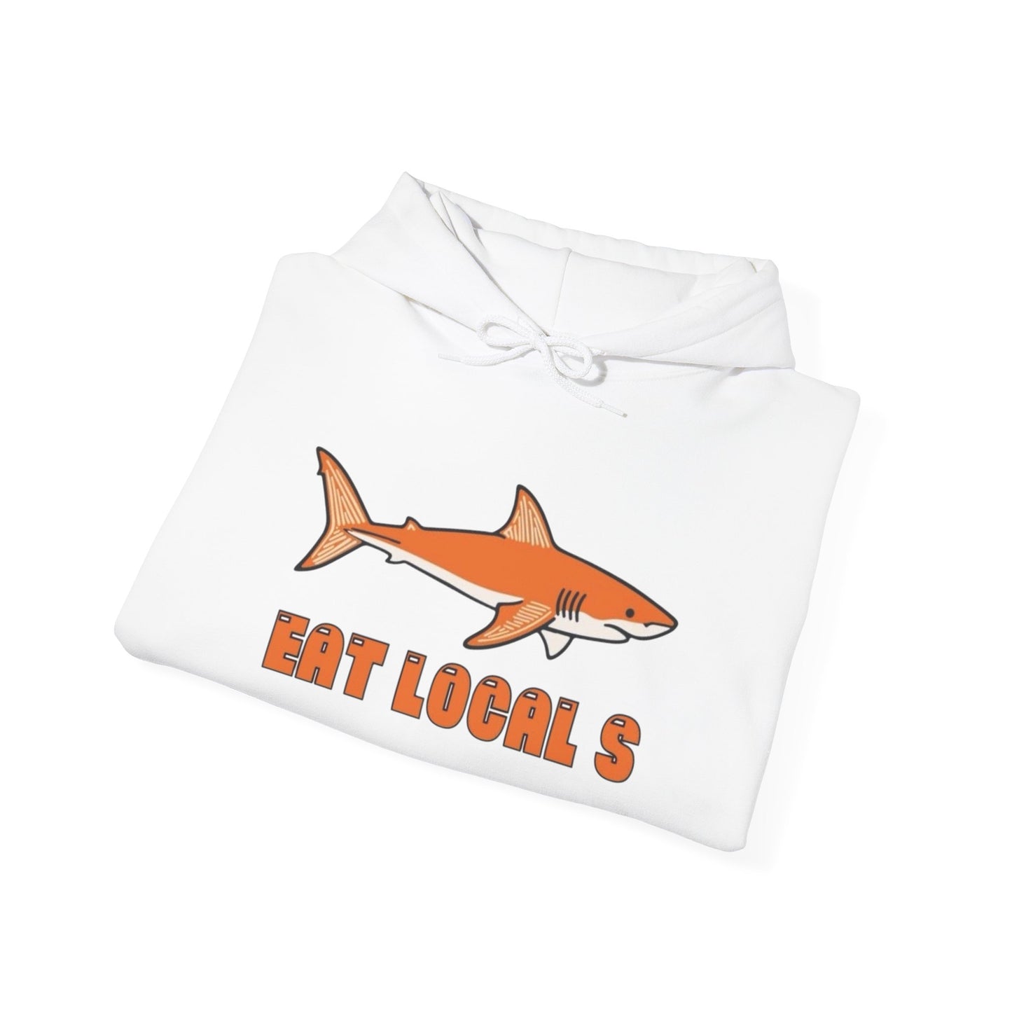 Eat Locals Funny Shark Graphic Hoodie NEW ADULT Heavy Blend™ Hooded Sweatshirt