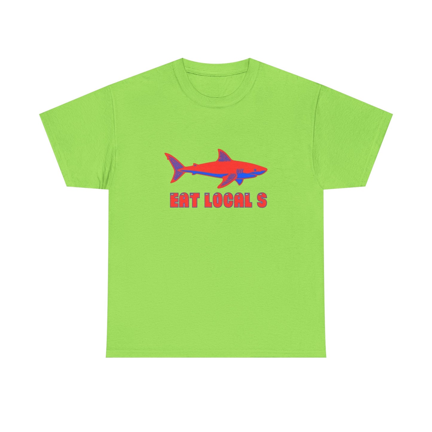 Eat Locals Funny Shark Graphic T Shirt Heavy Cotton Tee