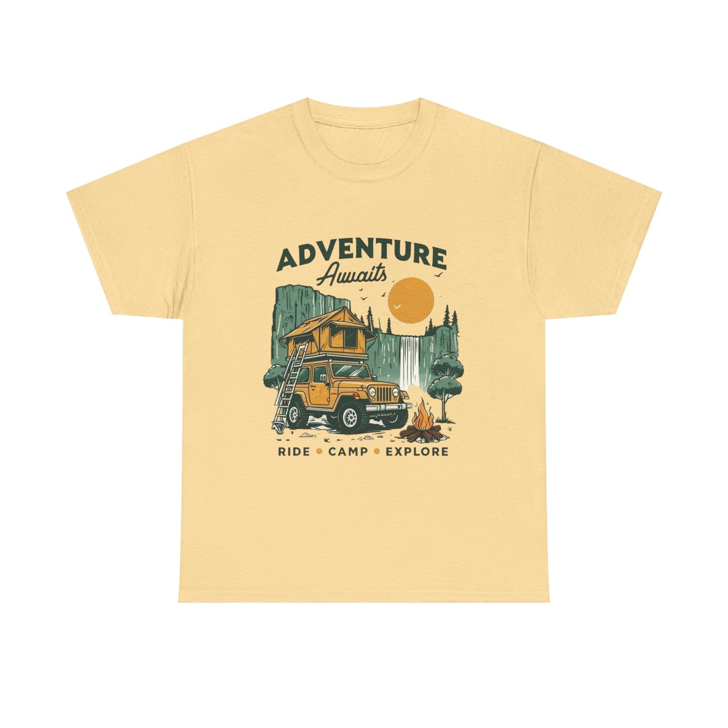Adventure Awaits Camping Graphic T Shirt Unisex Heavy Cotton Tee