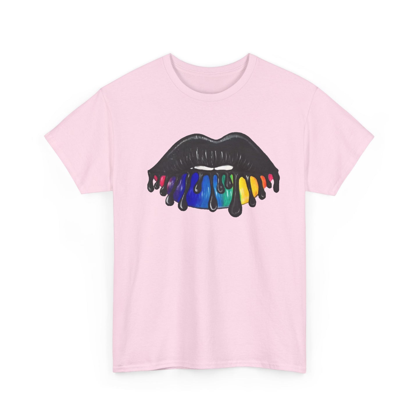 Rainbow Lips Tshirt Girly Tattoo cute womens kiss Unisex Heavy Cotton Tee