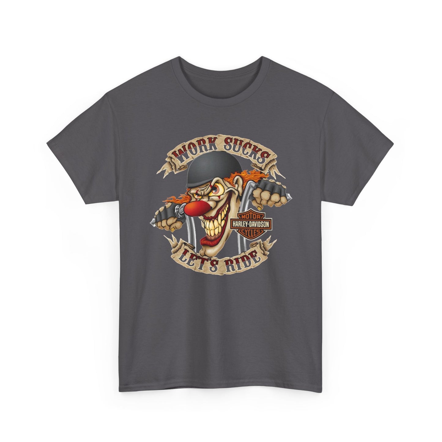 Harley Davidson Graphic T Shirt Lets Ride Work Sucks Unisex Heavy Cotton Tee