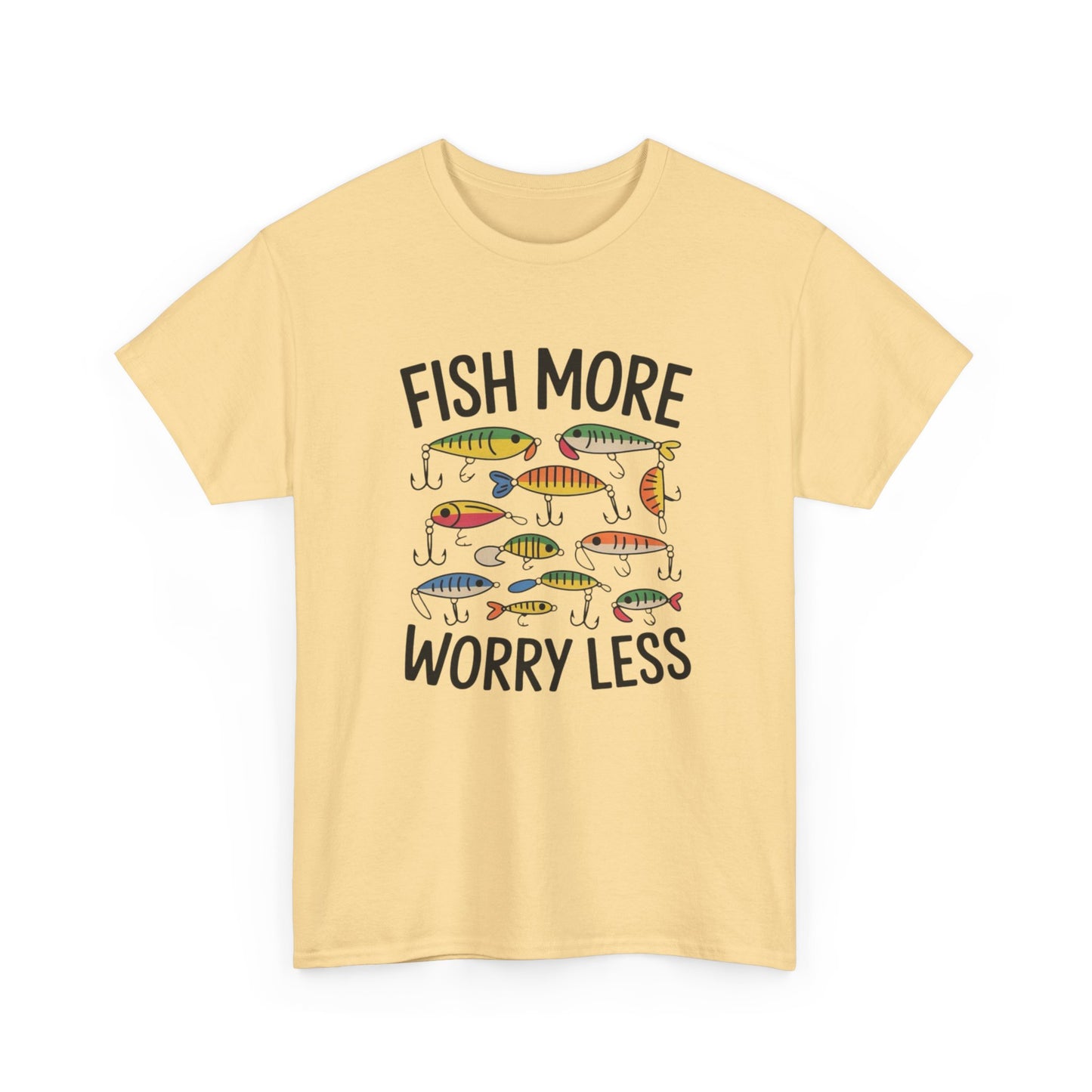 Fish More Worry Less Graphic T Shirt NEW Adult Unisex Heavy Cotton Tee