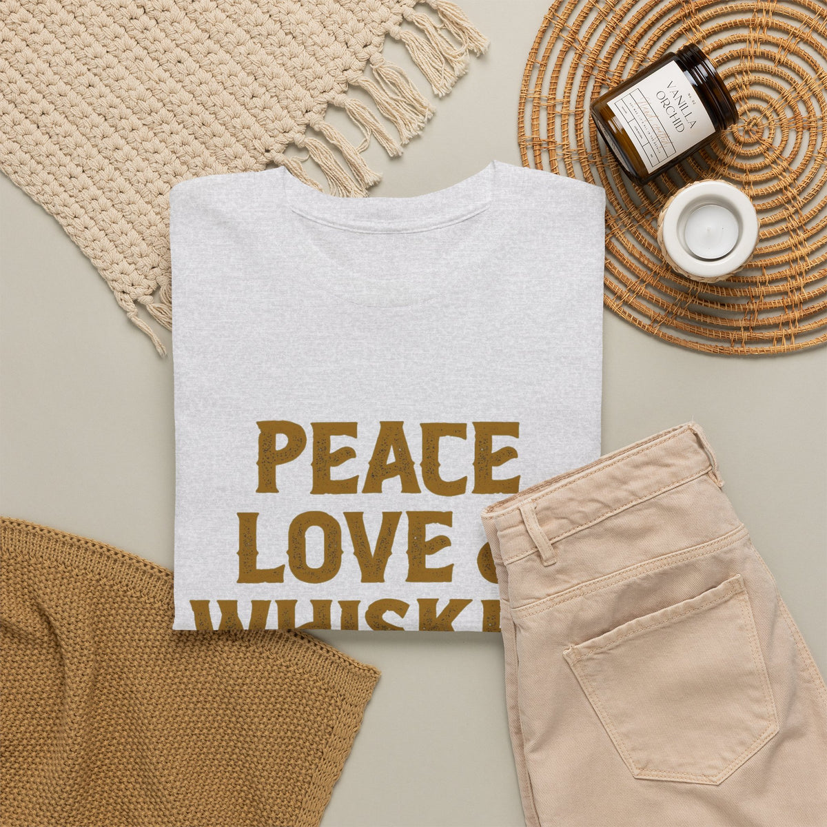 Peace Love And Whiskey Graphic T Shirt Men's Classic Heavy Cotton Tee