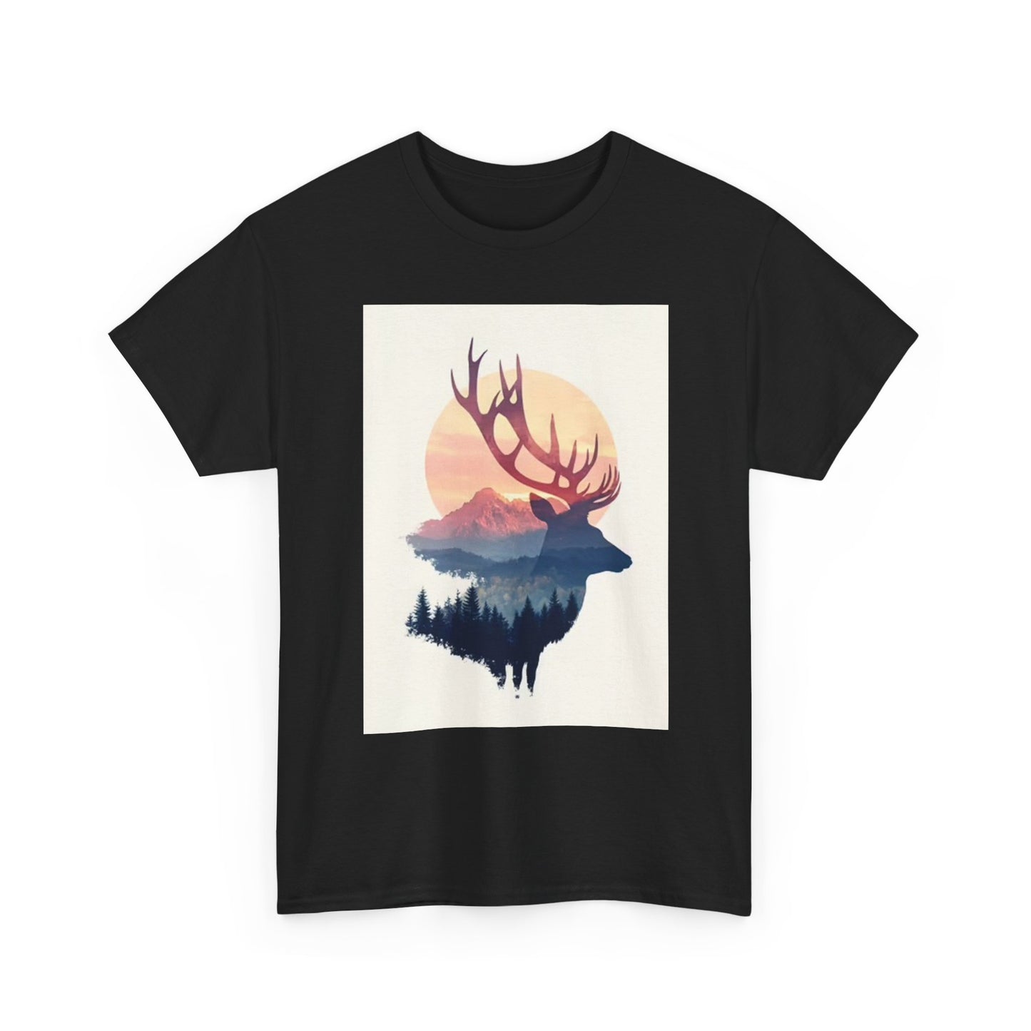 Deer Sunset Retro T Shirt Outdoors Hunting Unisex Heavy Cotton Tee