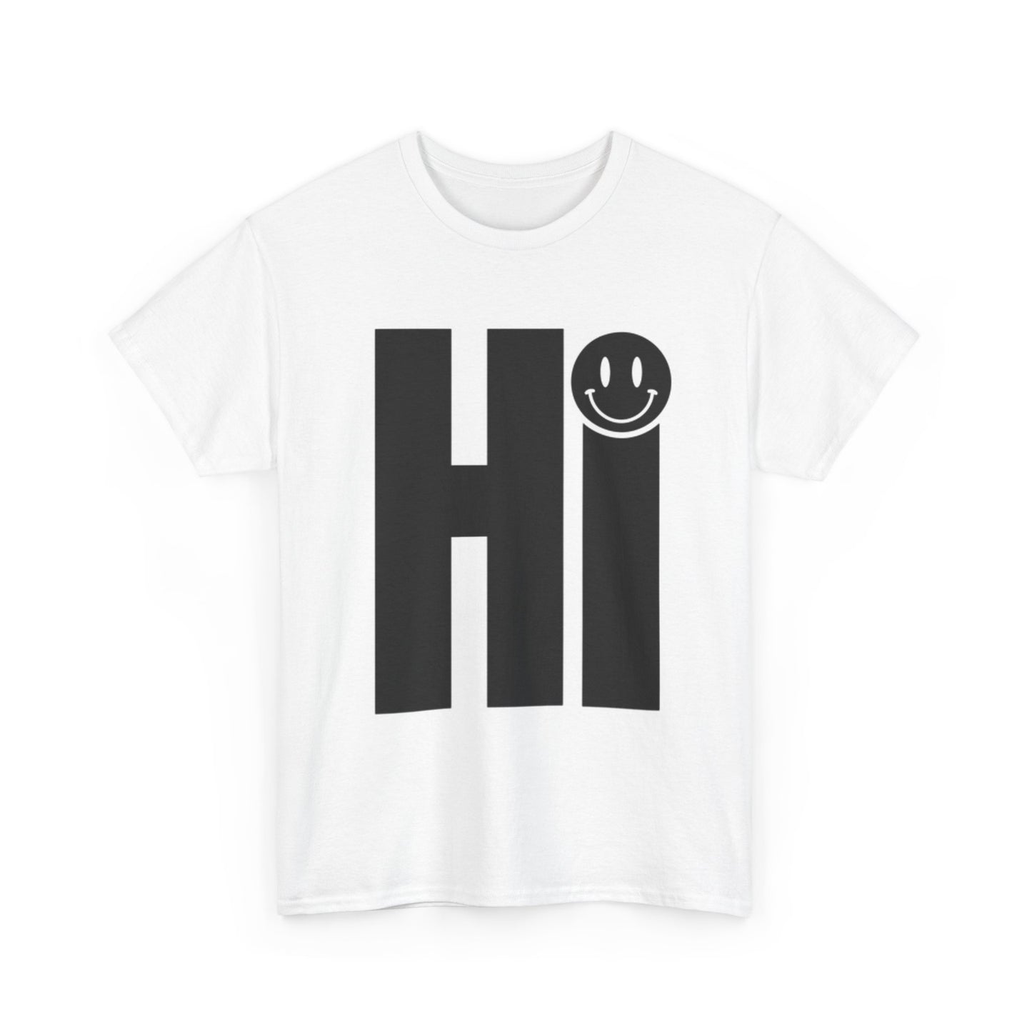 HI Graphic T Shirt Funny Smiley Face Art Unisex Heavy Cotton Tee