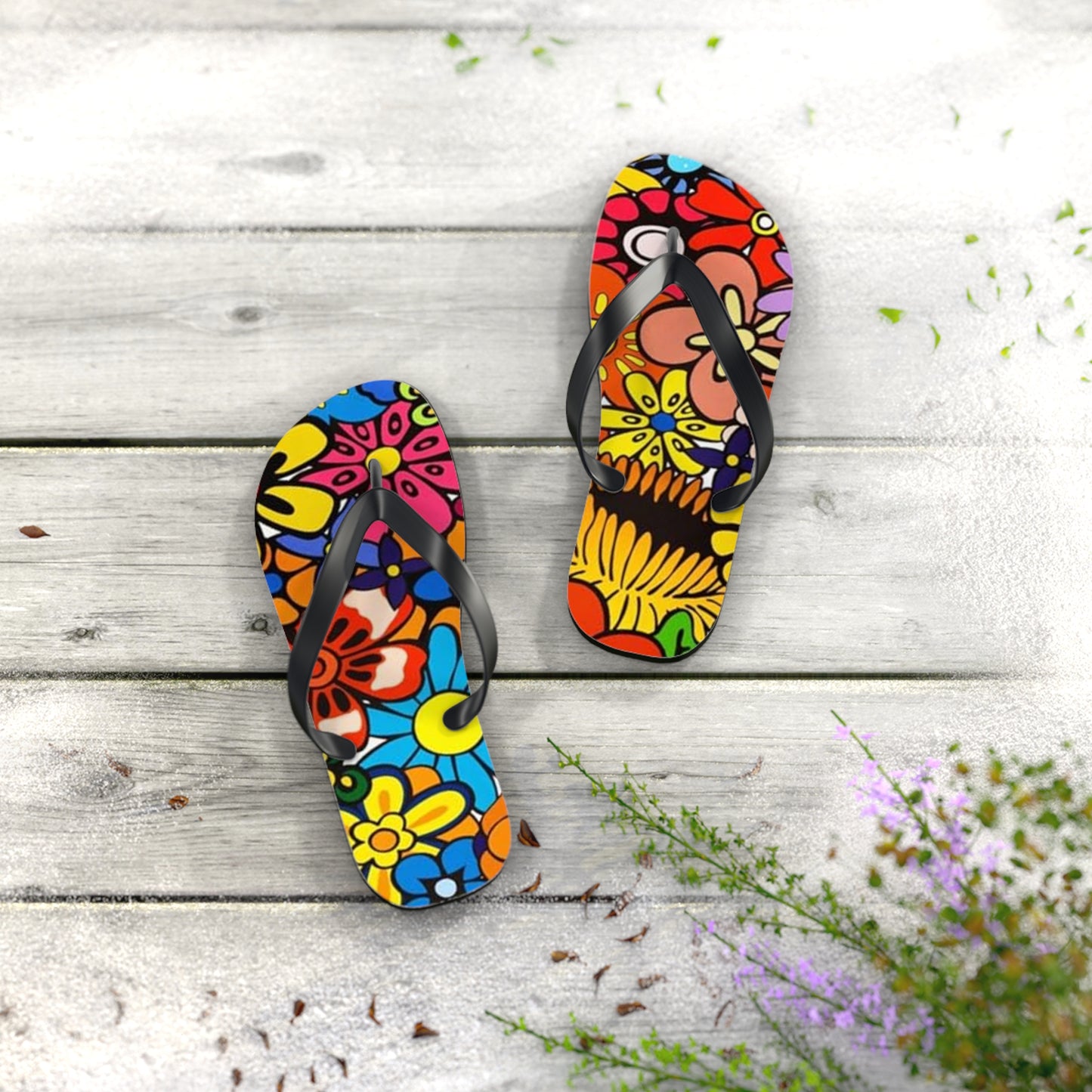 Waves And Sun Sandals Groovy Vibes Summer Flip Flops Slides BRAND NEW