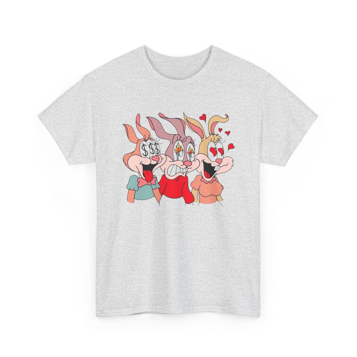 Rabbit Hearts And Love Graphic T-Shirt Comfy Cotton Tee Brand NEW