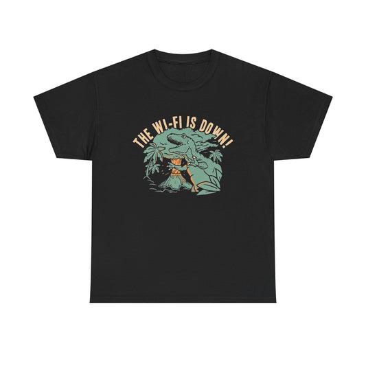 The Wifi Is Down Funny Dinosaur Graphic T Shirt NEW Adult Regular Heavy Cotton
