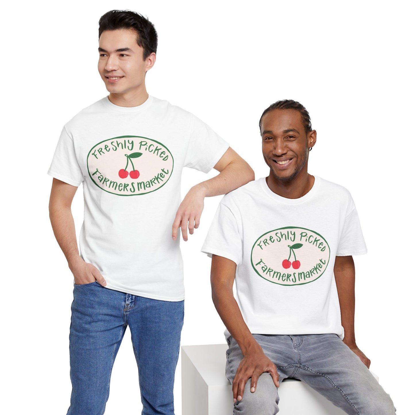 Freshly Picked Farmers Market Graphic T Shirt Retro Men's Heavy Cotton Tee