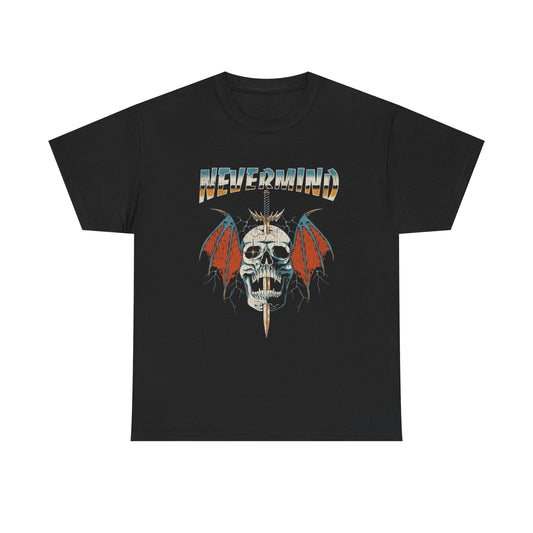 Nevermind Death Skull Sword Graphic T Shirt Unisex Heavy Cotton Tee