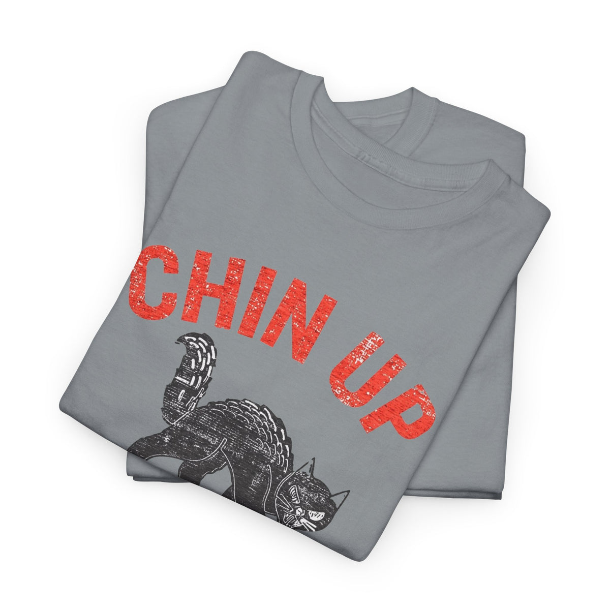 Chin Up Fangs Out Graphic T Shirt Men's Retro Cat Heavy Cotton Tee
