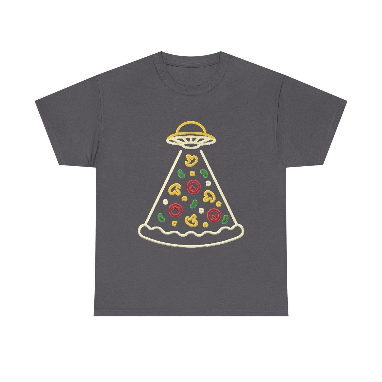 Space Pizza Shirt Funny Aliens One Bite Pizza Graphic Unisex Heavy Cotton Tee