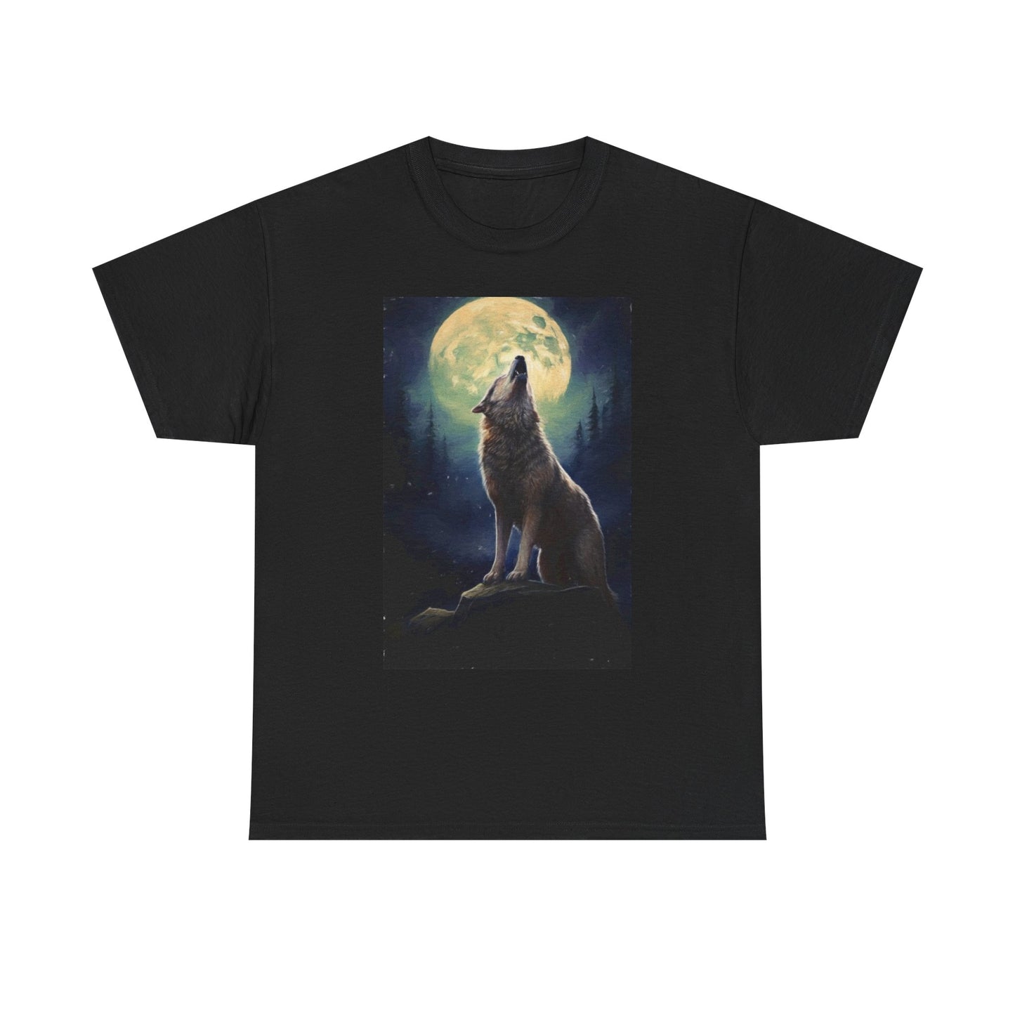 Wolf Howling At The Moon Graphic T Shirt Retro Unisex Heavy Cotton Tee