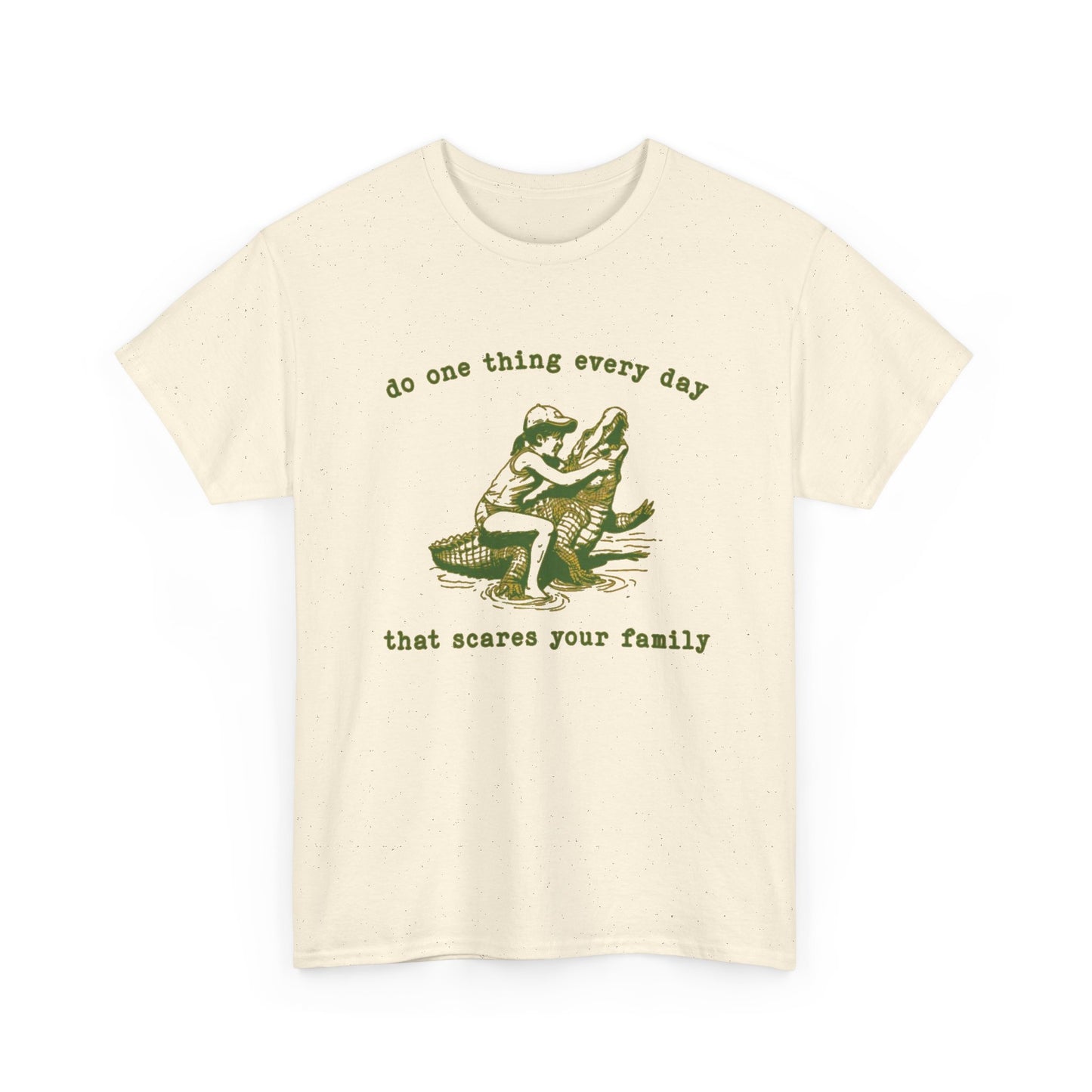 Scare Your Family Funny Alligator Graphic T Shirt Regular Men's Heavy Cotton Tee