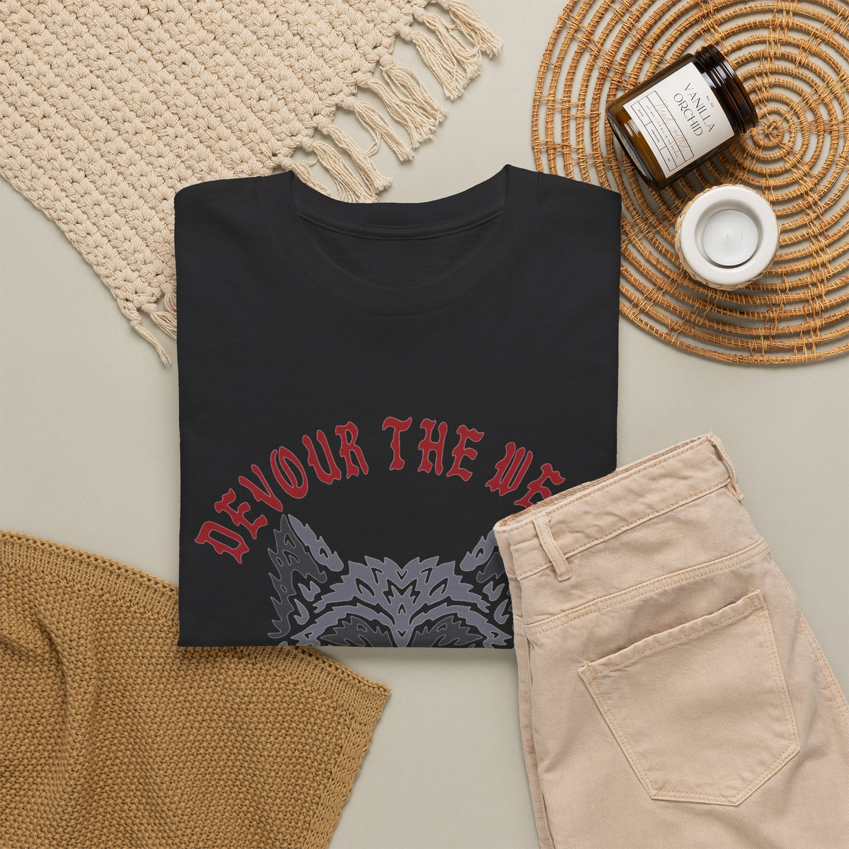 Wolf Devour The Weak Graphic T Shirt Men's Heavy Cotton Tee