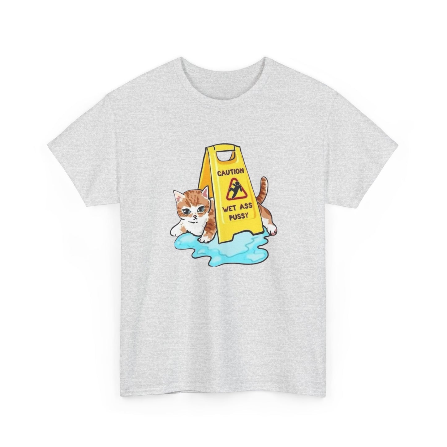 Caution Wet Ass Pussy Funny Cats Graphic T-Shirt Comfy Cotton Tee Brand NEW
