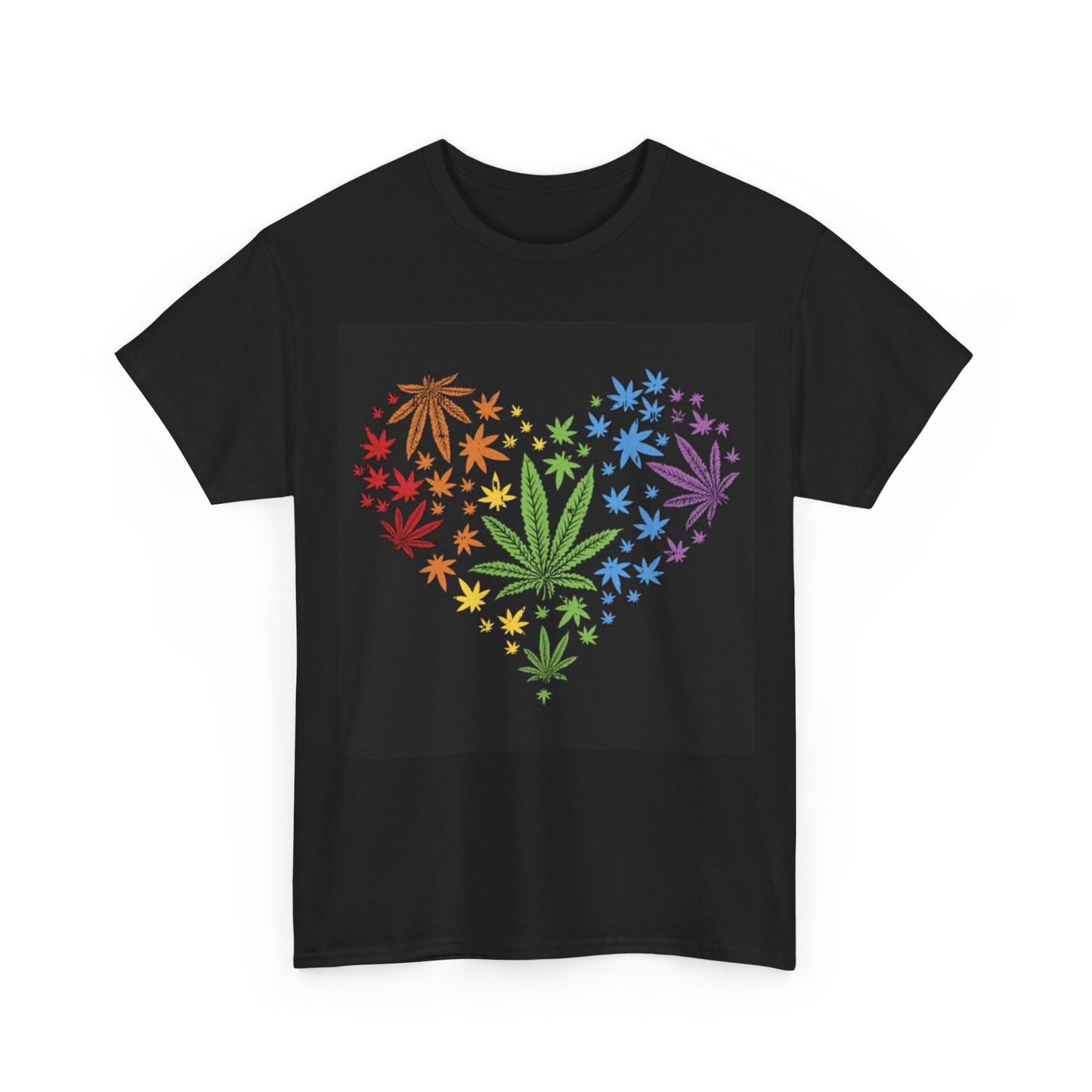 Weed Heart Rainbow Tshirt 420 Cute Graphic Unisex Heavy Cotton Tee